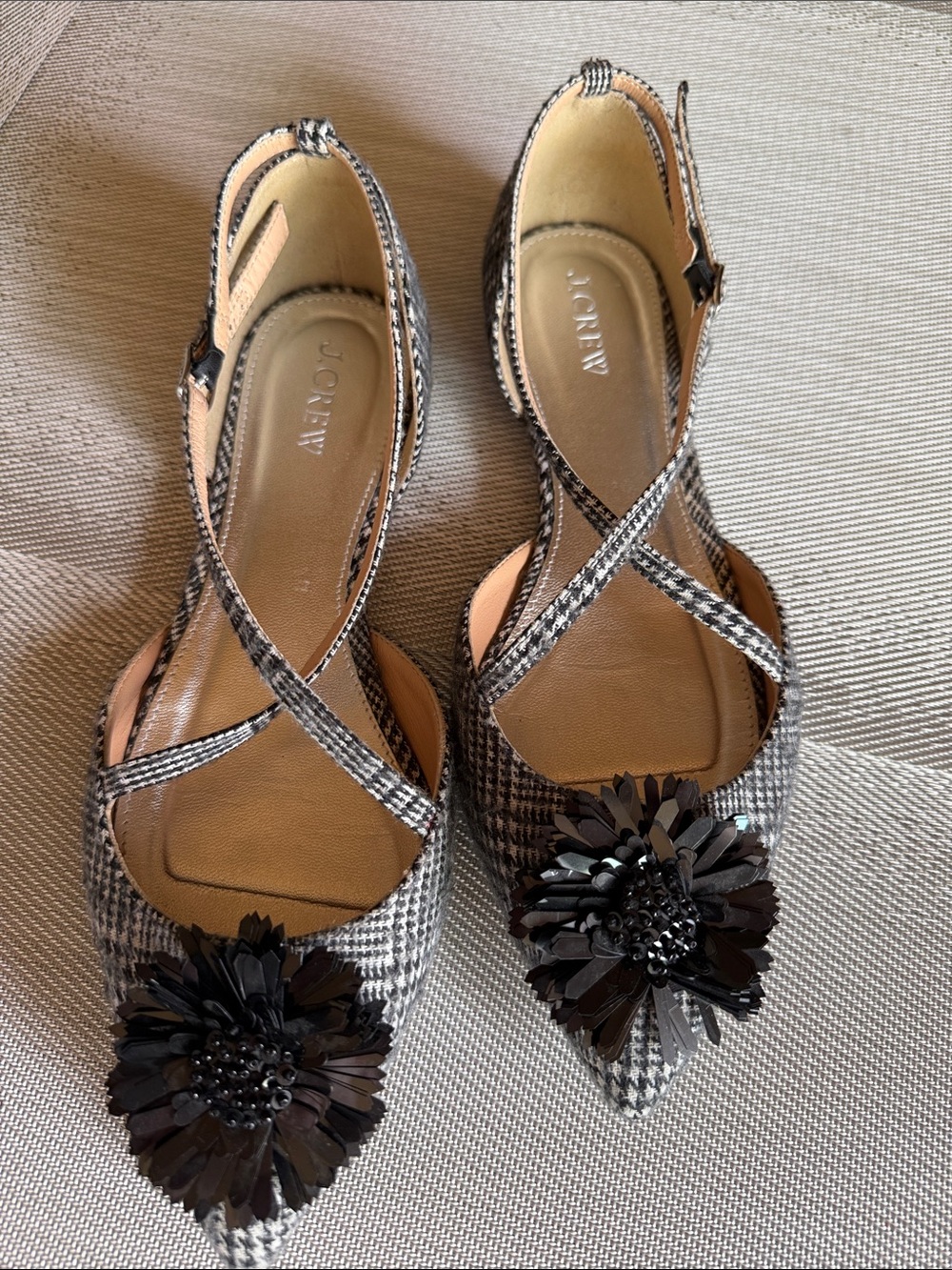 J.Crew houndstooth pointed-toe slingback flats size 8